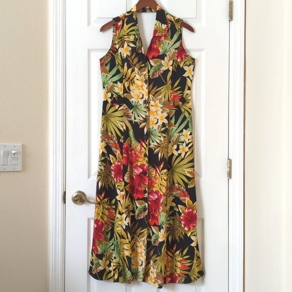 White Stag Dresses & Skirts - White Stag Y2K Vintage Tropical Floral Sleeveless Button Front Midi Shift Dress